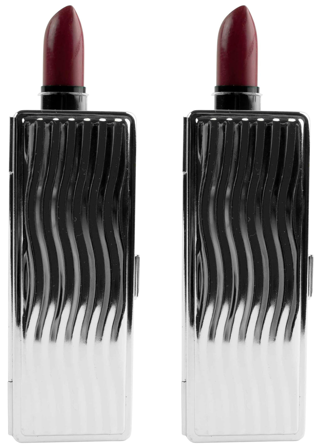Stephanie Imports Set of 2 Vintage Lipstick Cases with Glass Mirror - Silver Wave