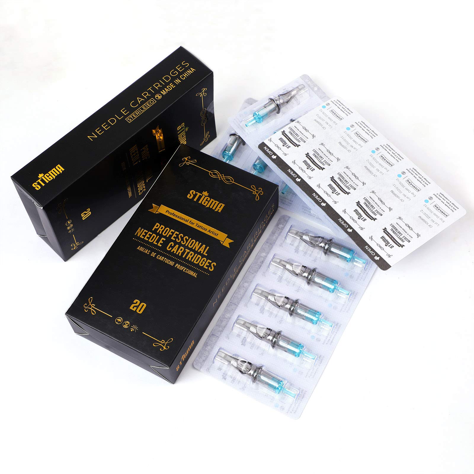 STIGMA Aquamarine Knight EN02B Series Cartridges with Membrane – 0.3mm Round Shader, 20Pcs (#10 5RS)