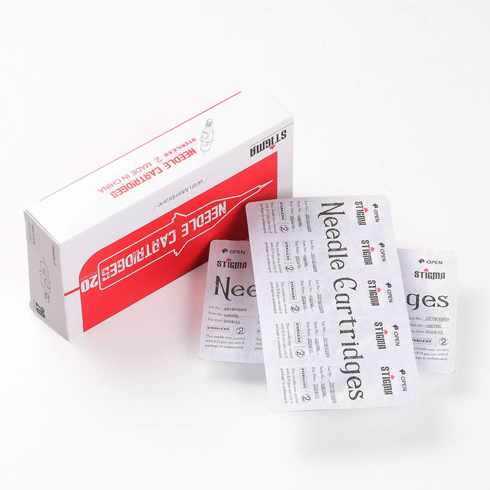 STIGMA EN05-20-1021RM Bugpin Disposable Tattoo Needle Cartridges – Membrane Safety, Curved/Round Magnum Shader (20 Pcs)
