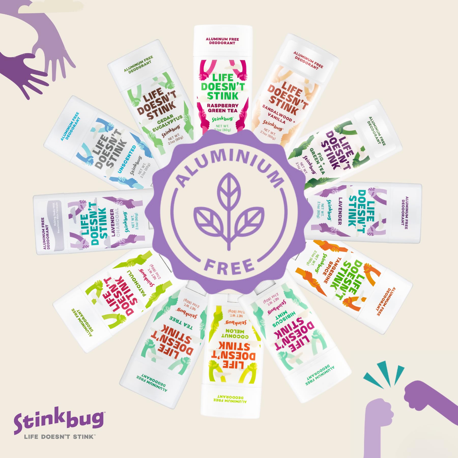 Stinkbug Naturals Lavender Deodorant Stick – Organic, Aluminum-Free, Activated Charcoal, 2.1 oz