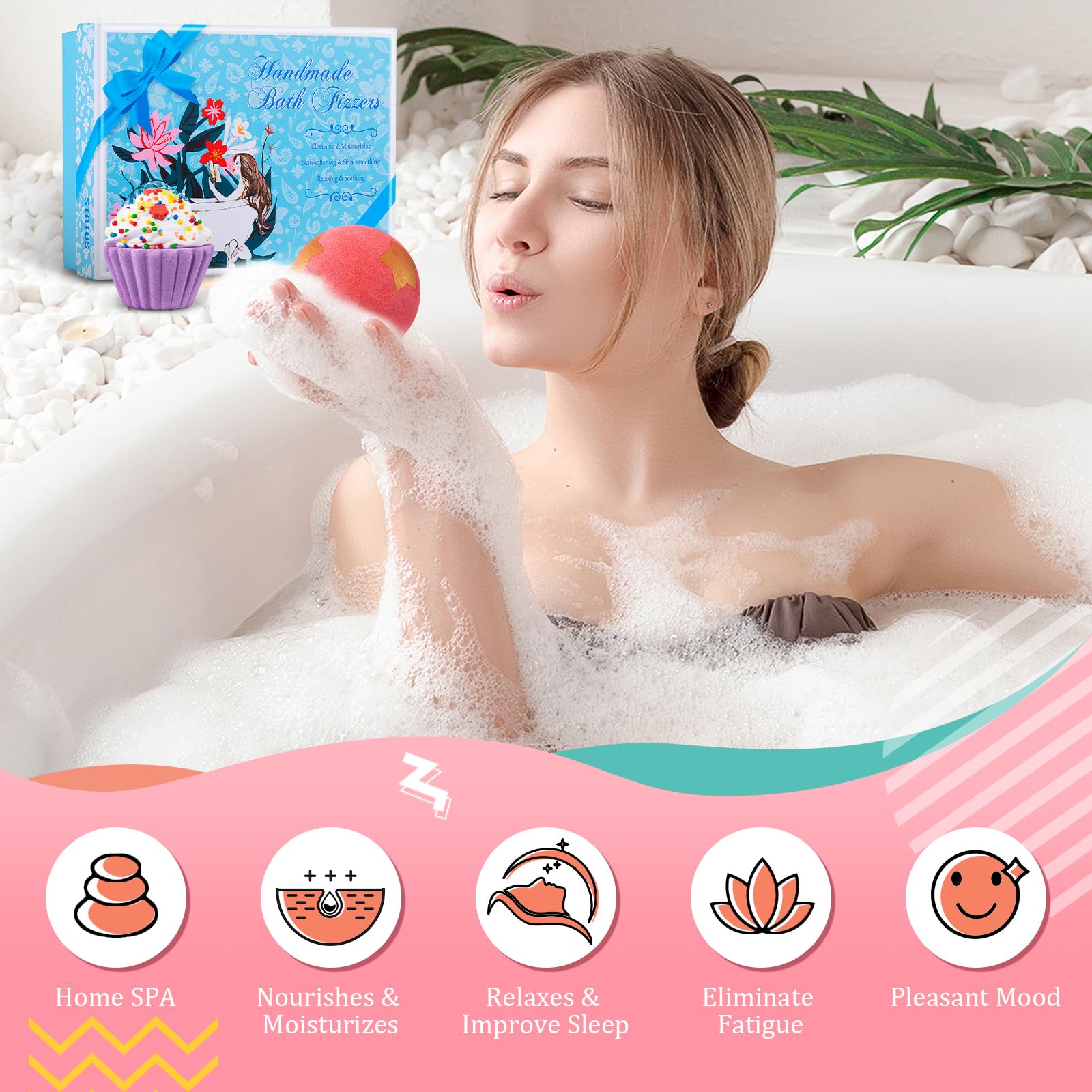 STNTUS INNOVATIONS Bath Bombs – 7-Piece Natural Gift Set with Shea & Cocoa Butter