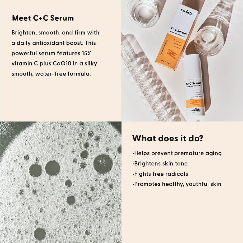 Stratia C+C Vitamin C Serum – 15% Vitamin C, 10% L-Ascorbic Acid, Water-Free (1 Fl Oz)
