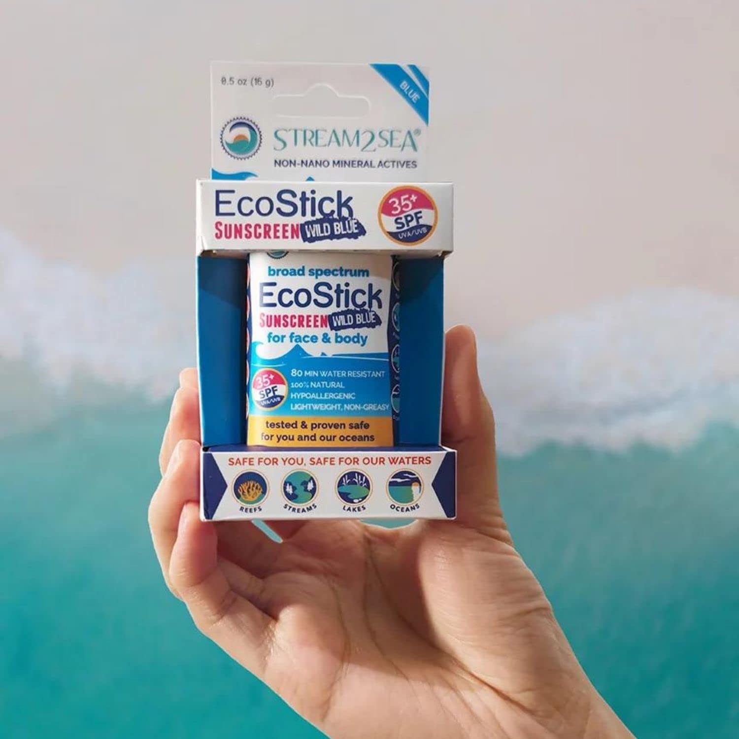 STREAM 2 SEA EcoStick WildBlue SPF 35 Mineral Sunscreen Stick - Reef Safe & Biodegradable