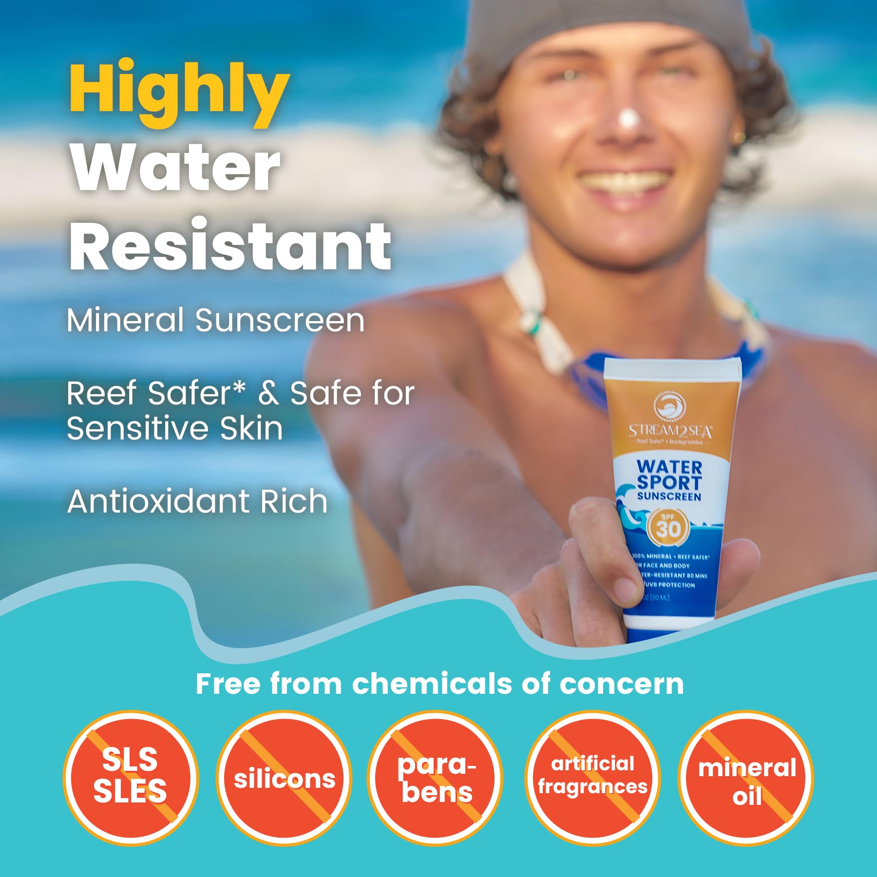 STREAM 2 SEA SPF 30 Tinted Mineral Sunscreen – Biodegradable, Reef Safe, 3-Pack Travel Size