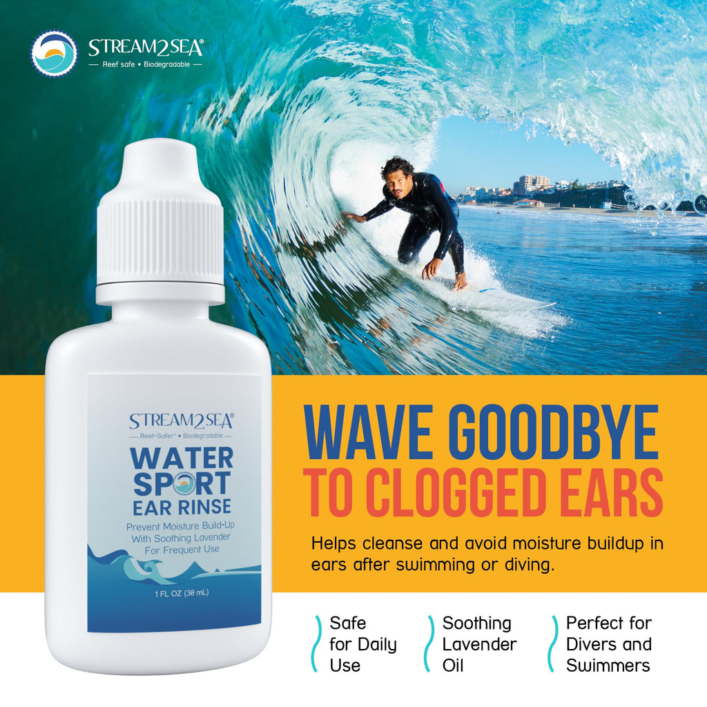 Stream2Sea Water Sport Ear Rinse – Biodegradable Ear Drops for Swimmers | 2 Pack, 1 fl oz