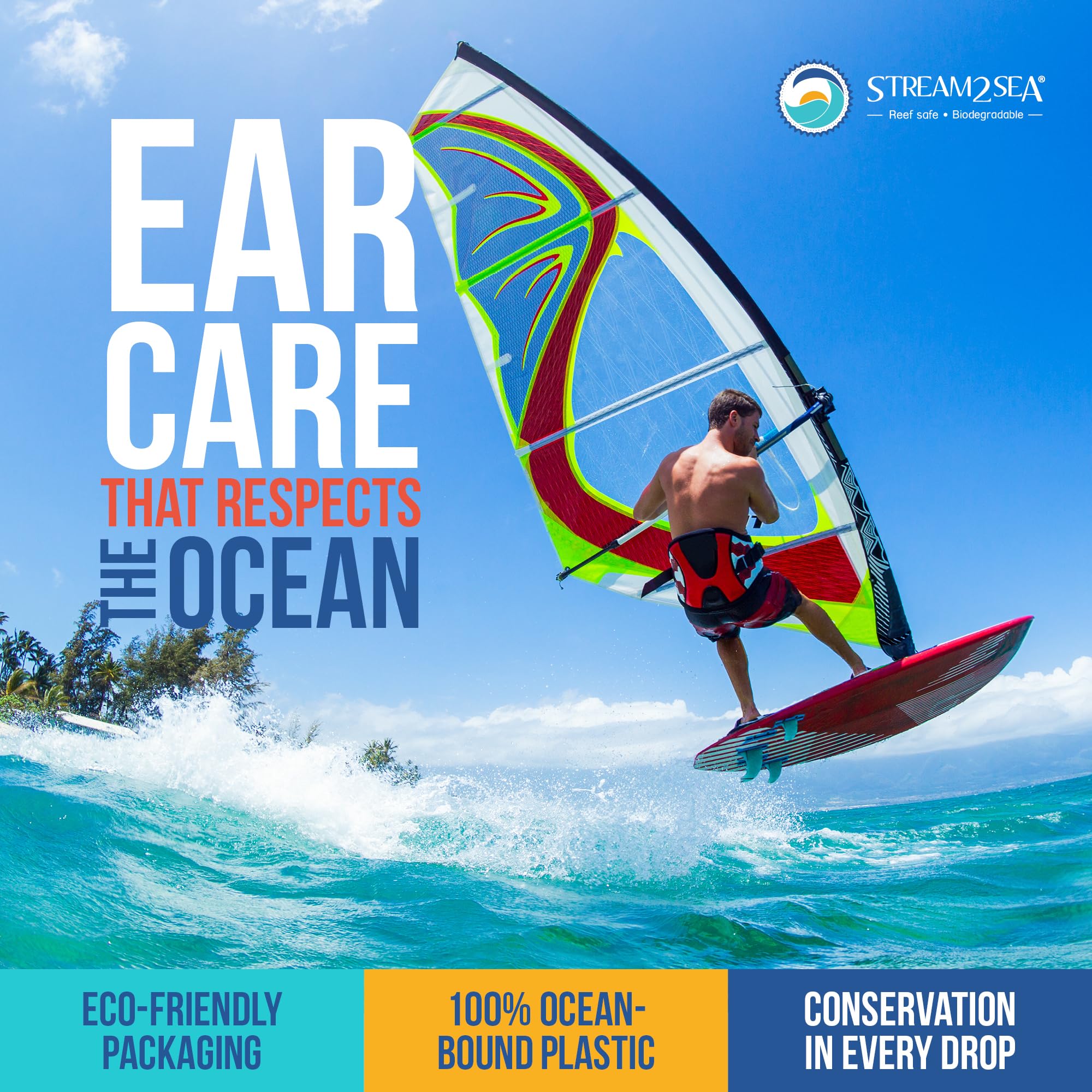 Stream2Sea Water Sport Ear Rinse – Biodegradable Ear Drops for Swimmers | 2 Pack, 1 fl oz