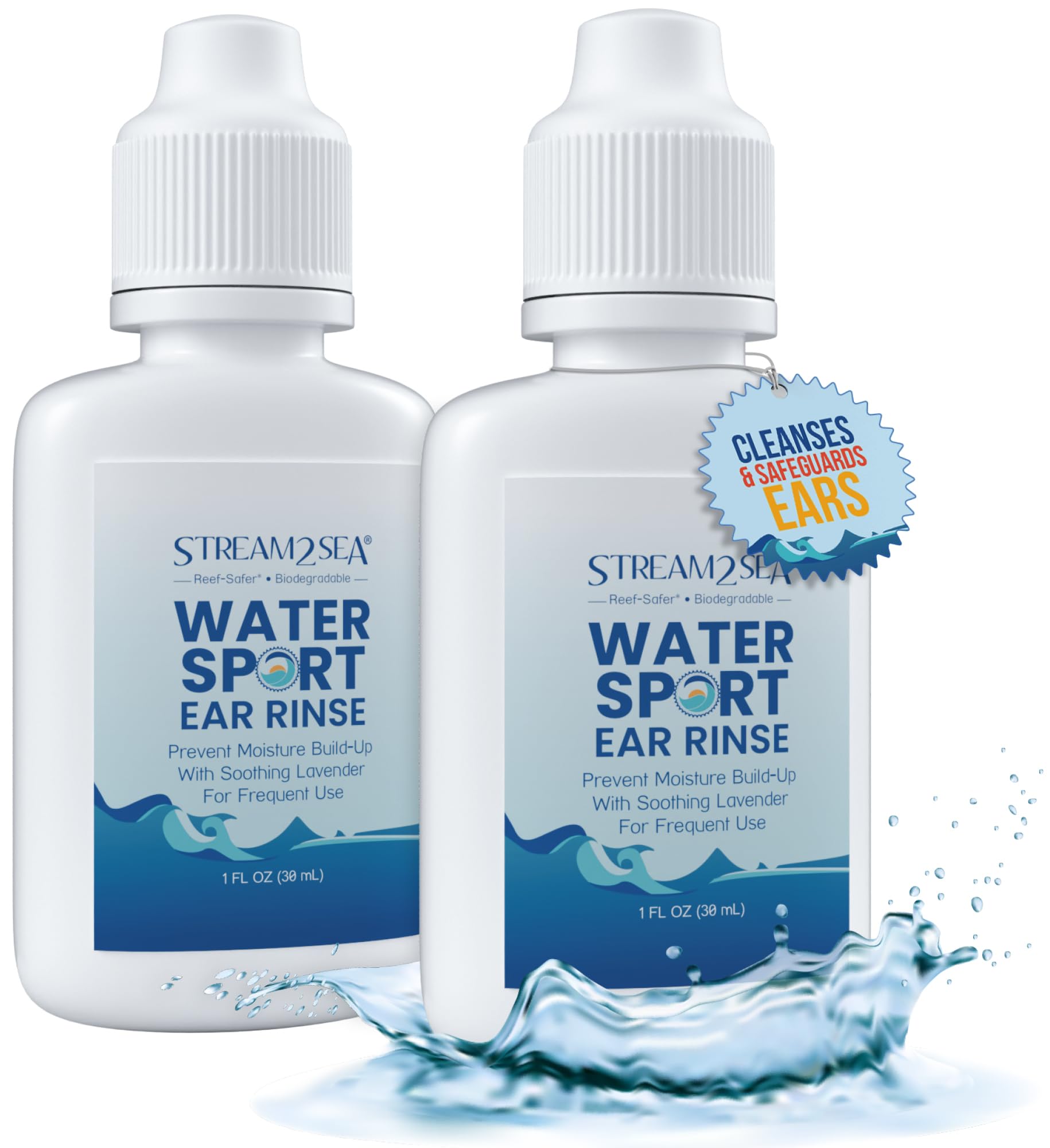 Stream2Sea Water Sport Ear Rinse – Biodegradable Ear Drops for Swimmers | 2 Pack, 1 fl oz