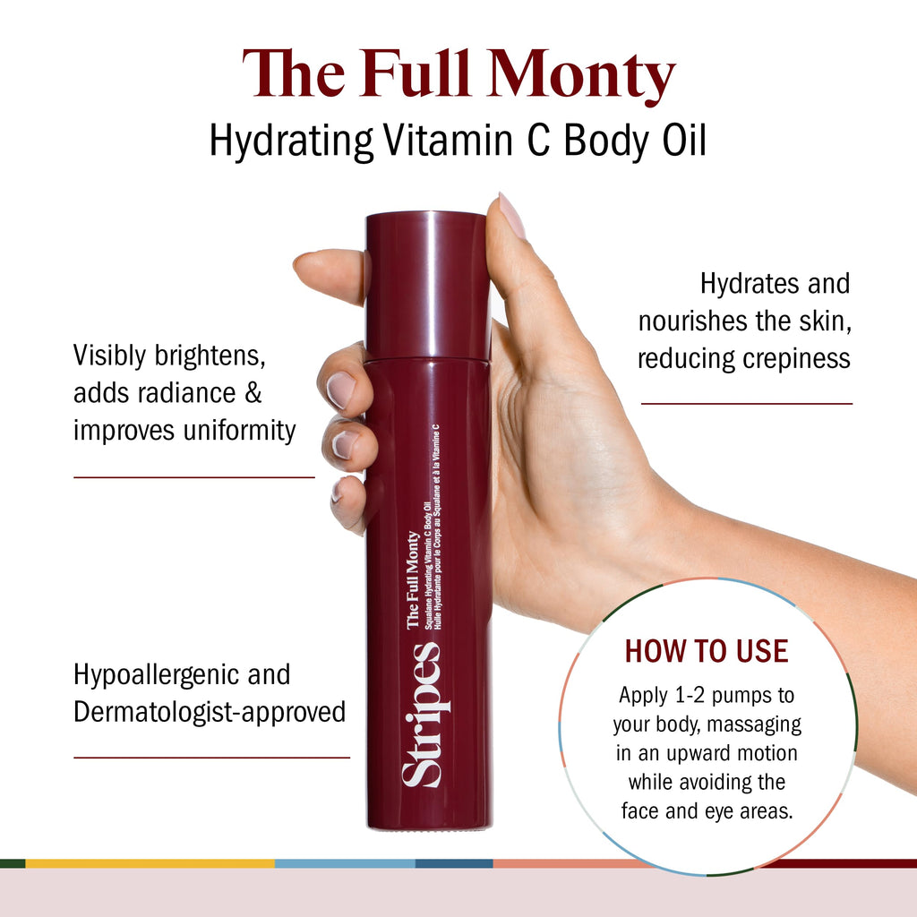 STRIPES Beauty Naomi Watts The Full Monty Post Shower Body Oil — Hydrates, Brightens, Squalane & Vitamin C (1.0 Fl Oz Travel Size)