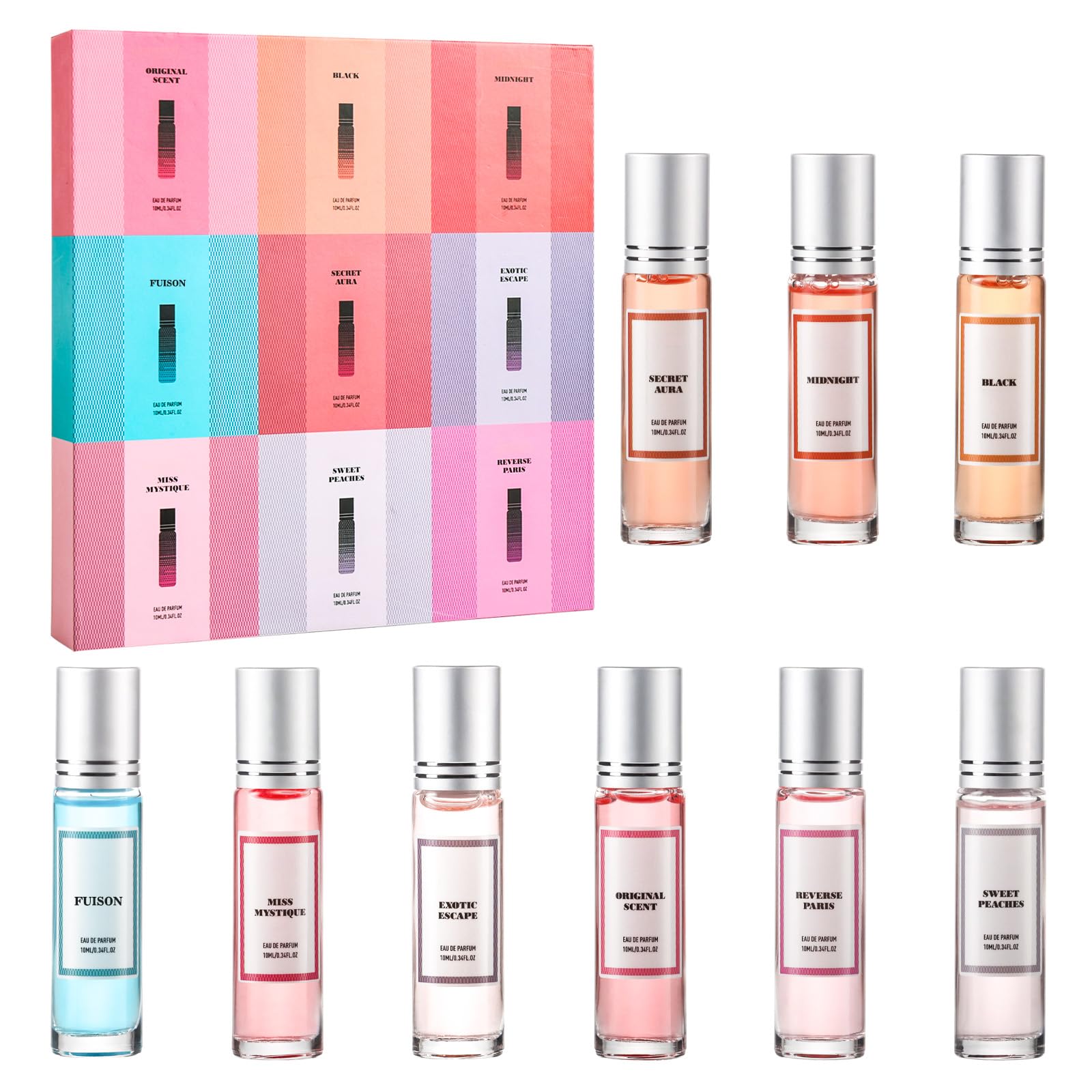 StSilkitty Galentines Day 9-Piece Roll-On Perfume Set – Travel-Size Scents