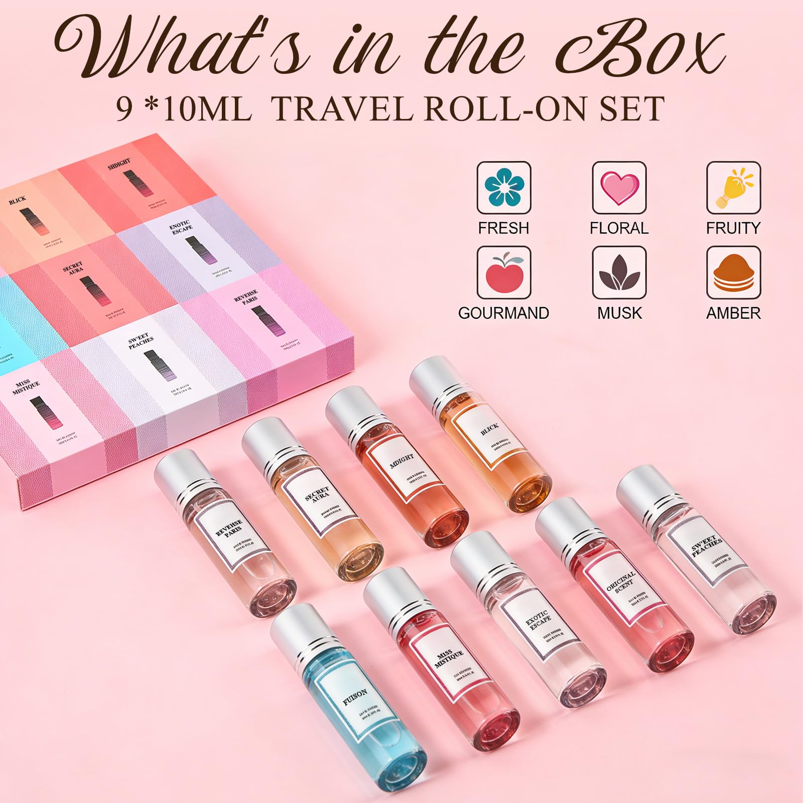 StSilkitty Galentines Day 9-Piece Roll-On Perfume Set – Travel-Size Scents