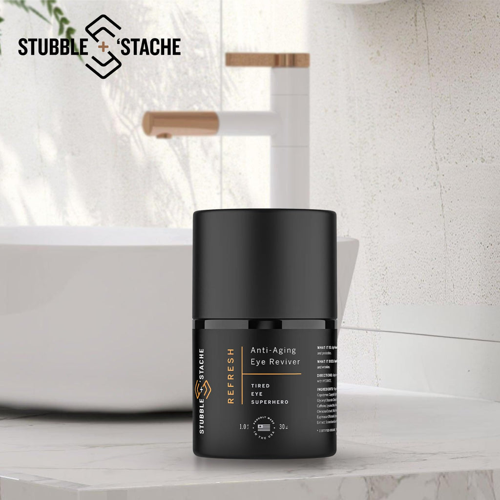 stubble & stache Refresh Under Eye Cream for Men – Fragrance-Free, Fast-Absorbing, Reduces Puffiness & Brightens Tired Eyes – With Acmella, Caffeine & Hyaluronic Acid – 1oz