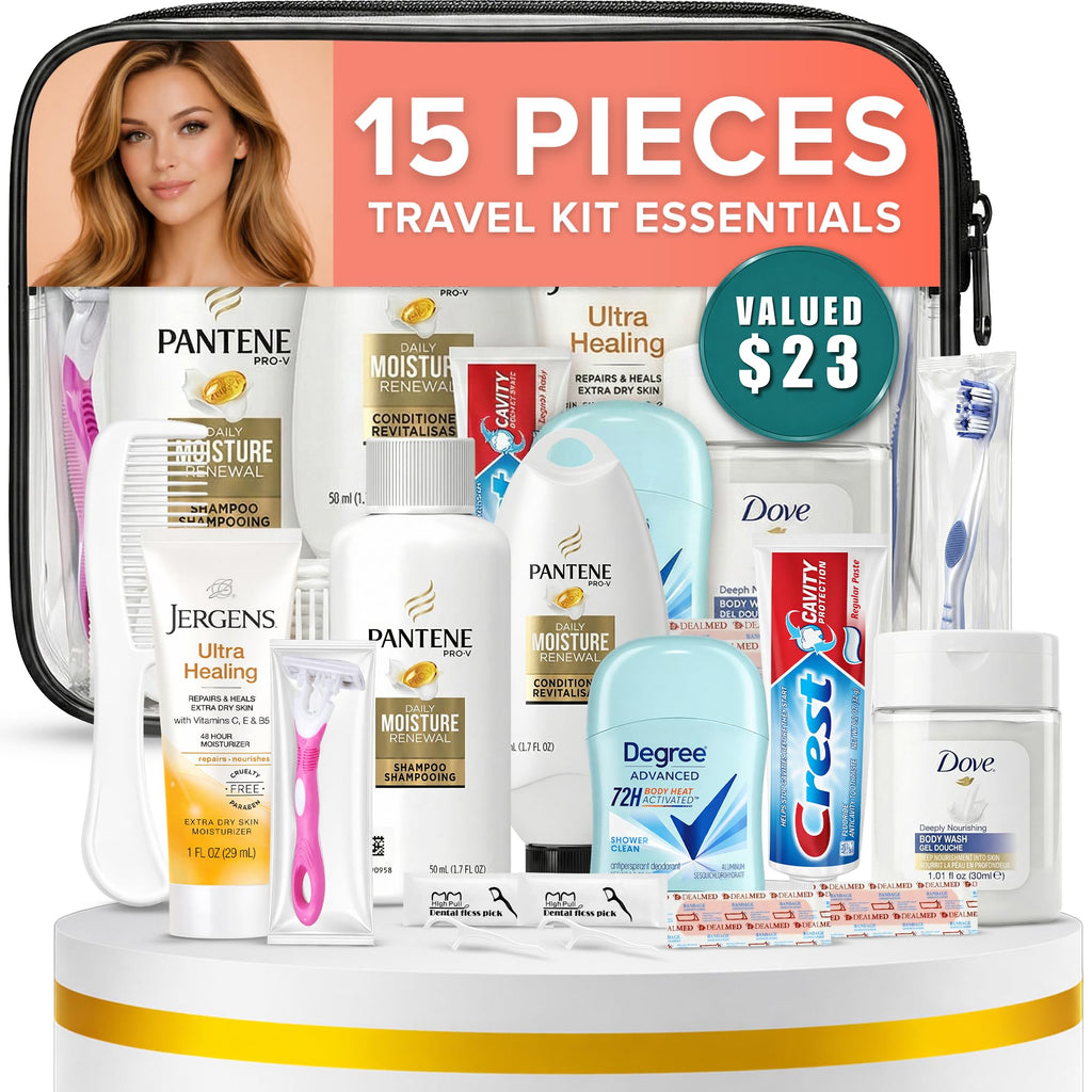 Stuhrling Bottle TrekTote 15-Piece Women’s Travel Toiletry Kit | TSA-Compliant Essentials