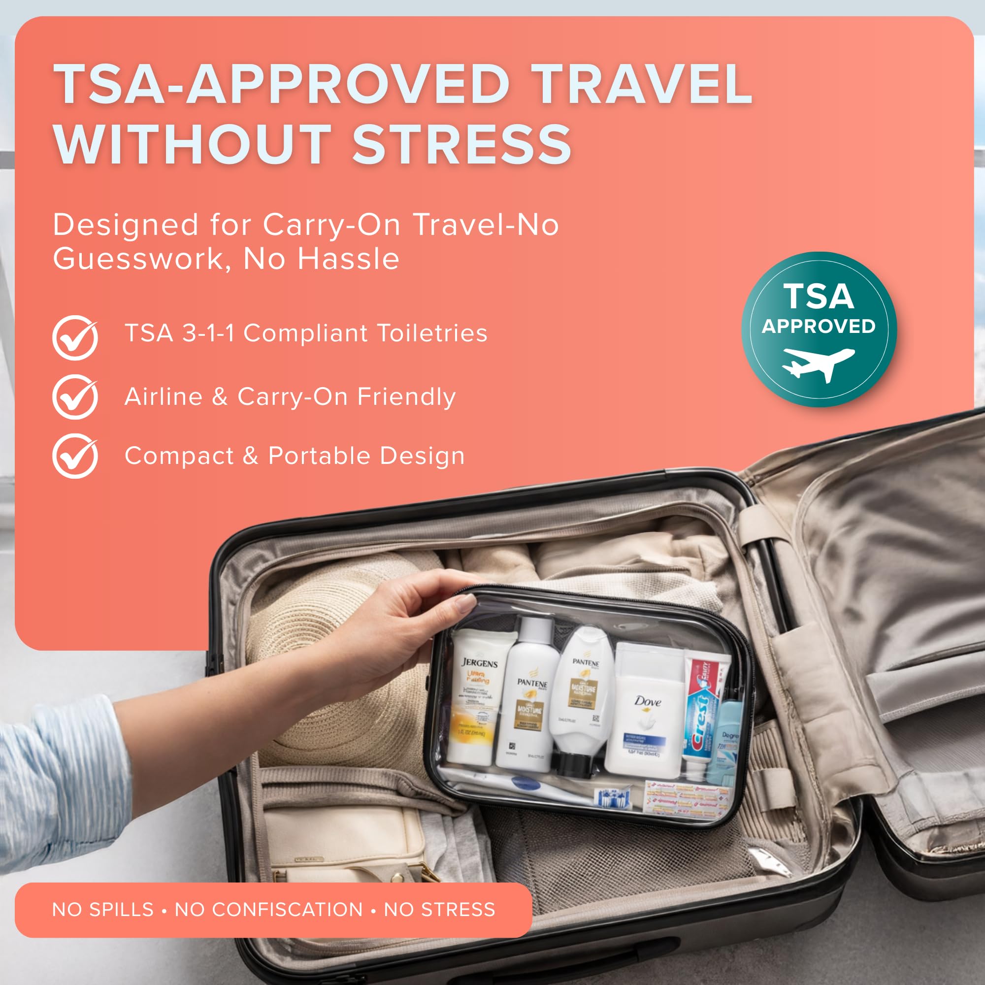 Stuhrling Bottle TrekTote 15-Piece Women’s Travel Toiletry Kit | TSA-Compliant Essentials