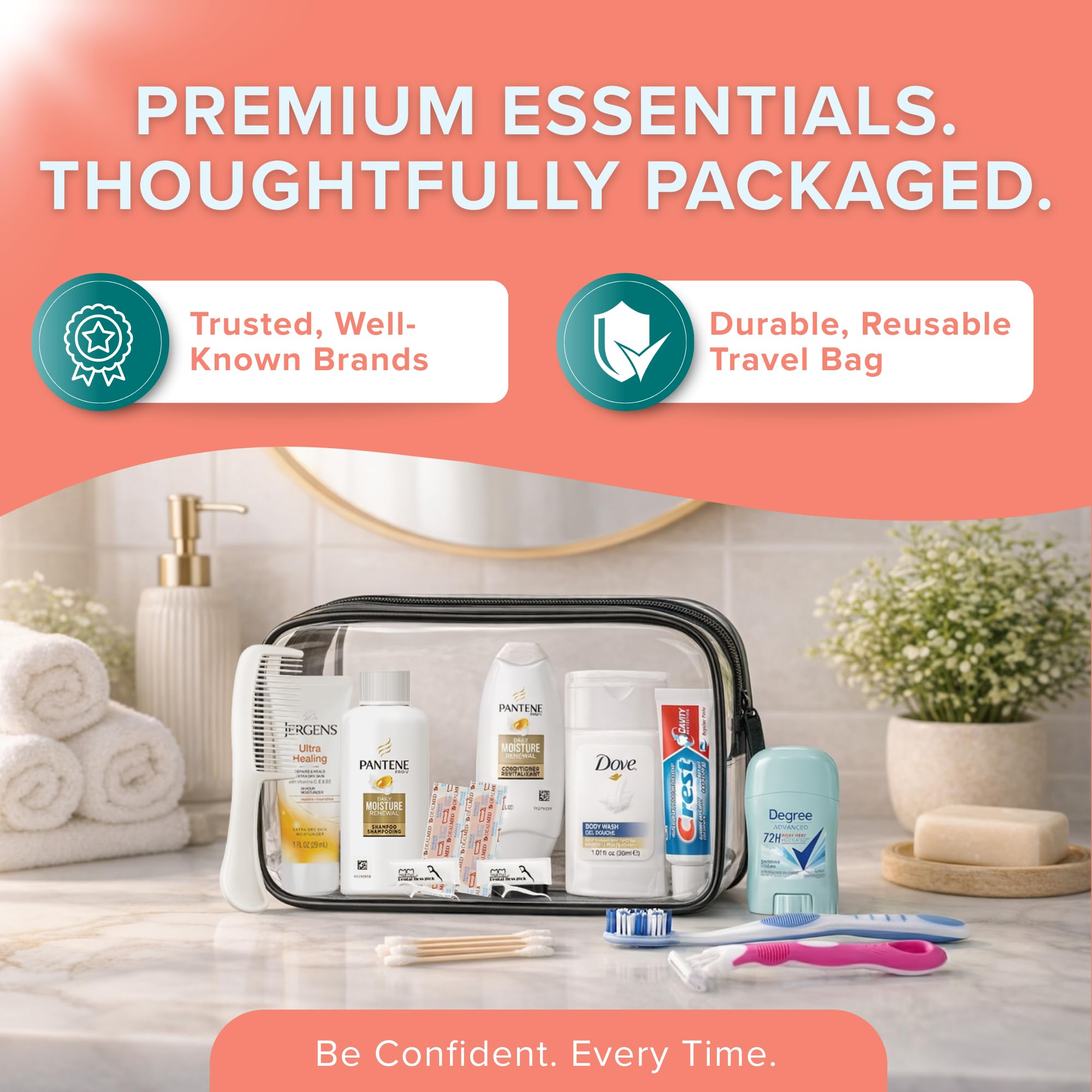 Stuhrling Bottle TrekTote 15-Piece Women’s Travel Toiletry Kit | TSA-Compliant Essentials