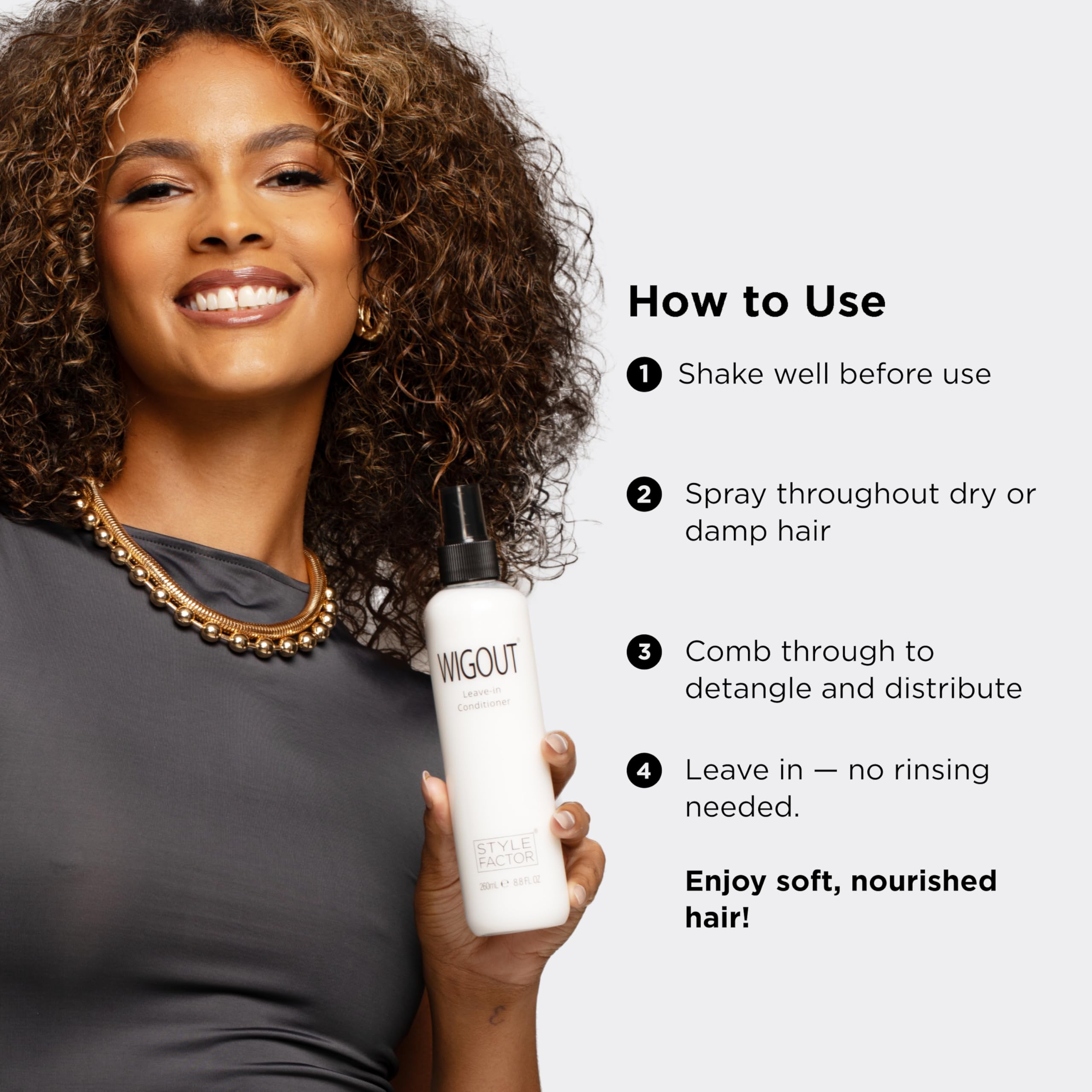 Style Factor Wigout Leave-In Conditioner Spray – Lightweight Hydration, Frizz Control & Shine for All Hair Types
