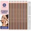 Stylia Waterproof Eyebrow Pencil for Women – Long-Lasting Microblading Brow Pencil, Natural Look (Light Brown, 12PC)