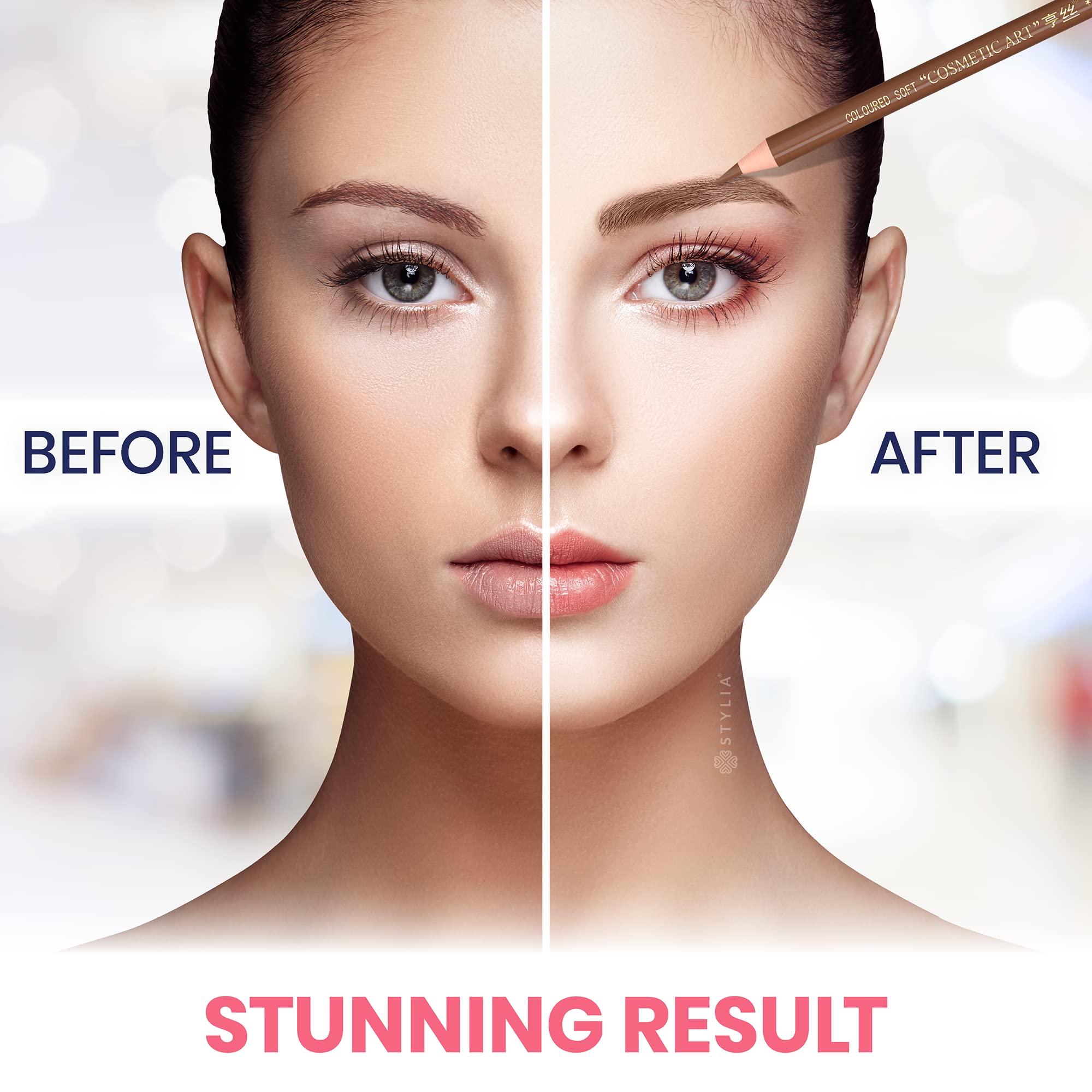 Stylia Waterproof Eyebrow Pencil for Women – Long-Lasting Microblading Brow Pencil, Natural Look (Light Brown, 12PC)