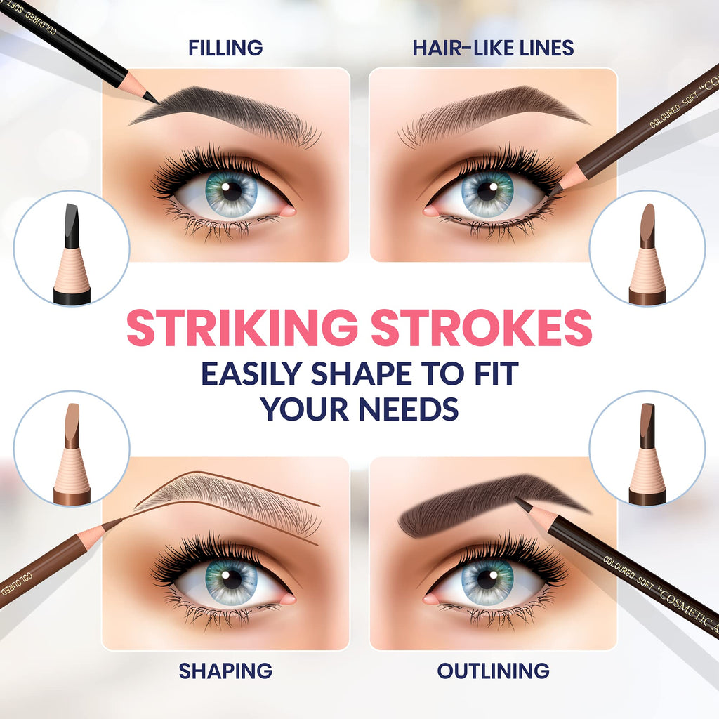 Stylia Waterproof Eyebrow Pencil for Women – Long-Lasting Microblading Brow Pencil, Natural Look (Light Brown, 12PC)