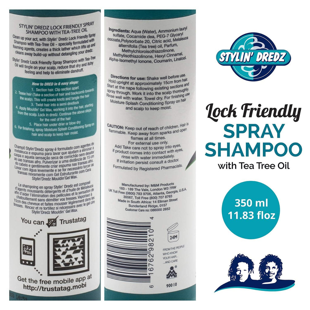 Stylin Dredz Spray Shampoo – Residue-Free Dreadlock Cleanse with Tea Tree Oil (2 x 350 ml)