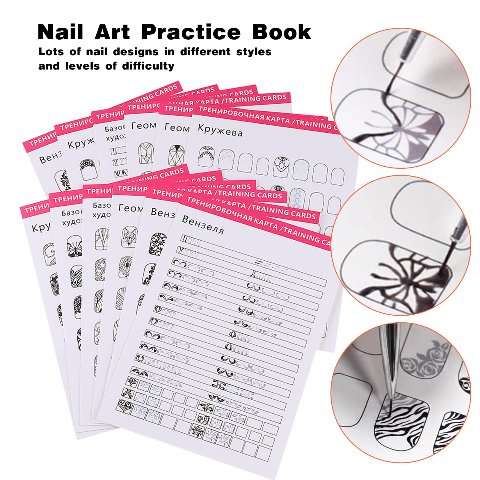 STZPRONAIL Practice Nail Art Book – 12 Pattern Books, Liner Brushes & Remover Wipes Kit