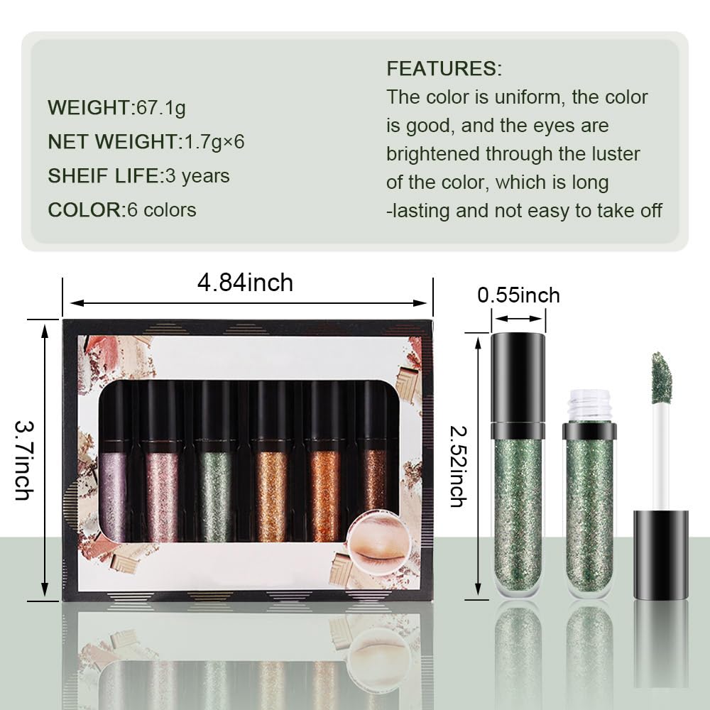 SUAKE 6-Color Waterproof Liquid Glitter Eyeshadow & Eyeliner Kit – Long-Wearing Eye Makeup Set