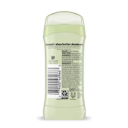 Suave Aluminum Free Deodorant for Women – Almond & Shea Butter, 24-Hour Odor Protection (2.6 oz)