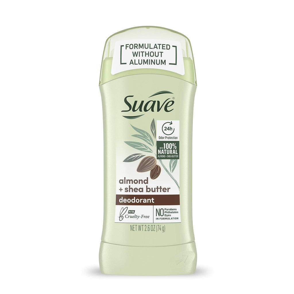 Suave Aluminum Free Deodorant for Women – Almond & Shea Butter, 24-Hour Odor Protection (2.6 oz)