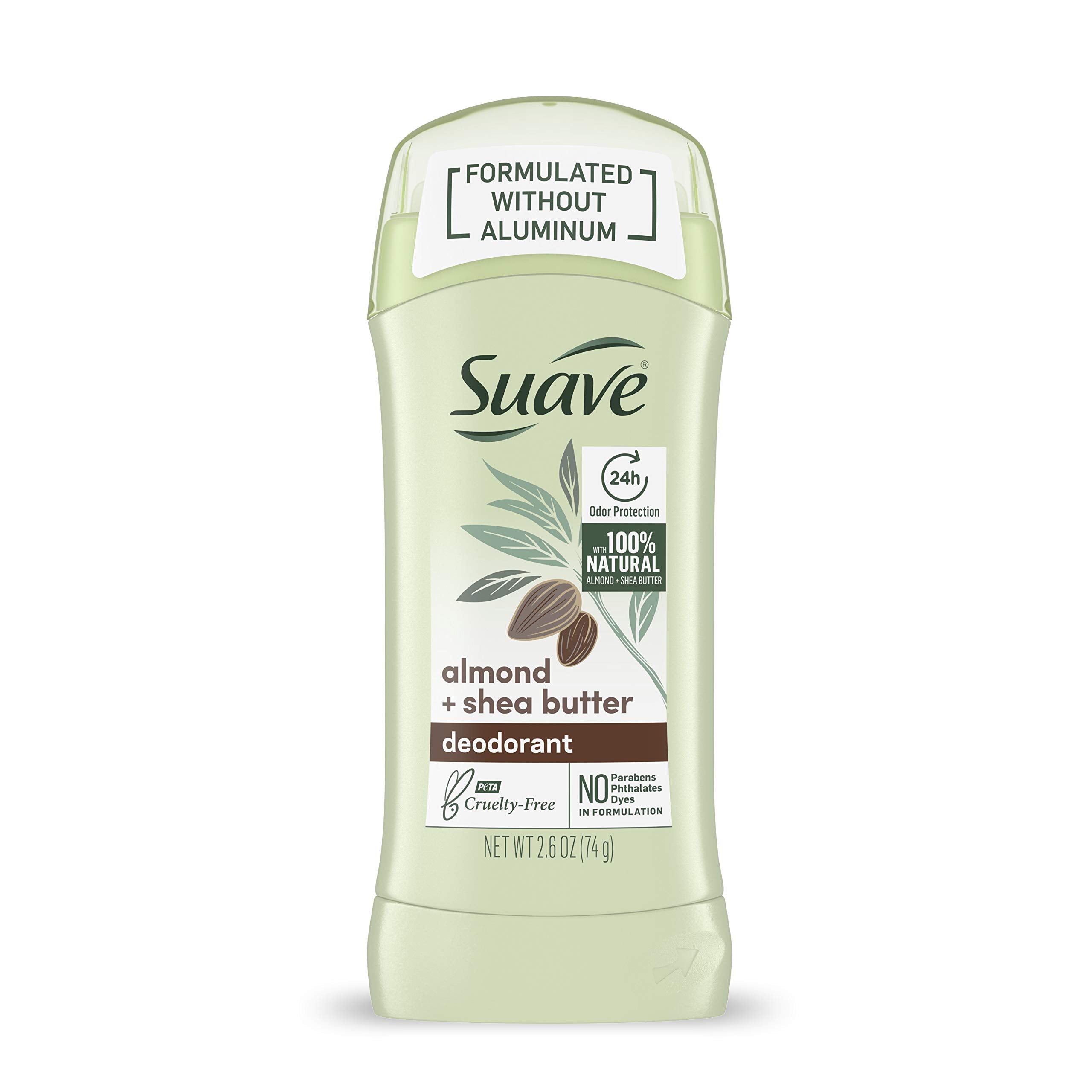 Suave Aluminum Free Deodorant for Women – Almond & Shea Butter, 24-Hour Odor Protection (2.6 oz)