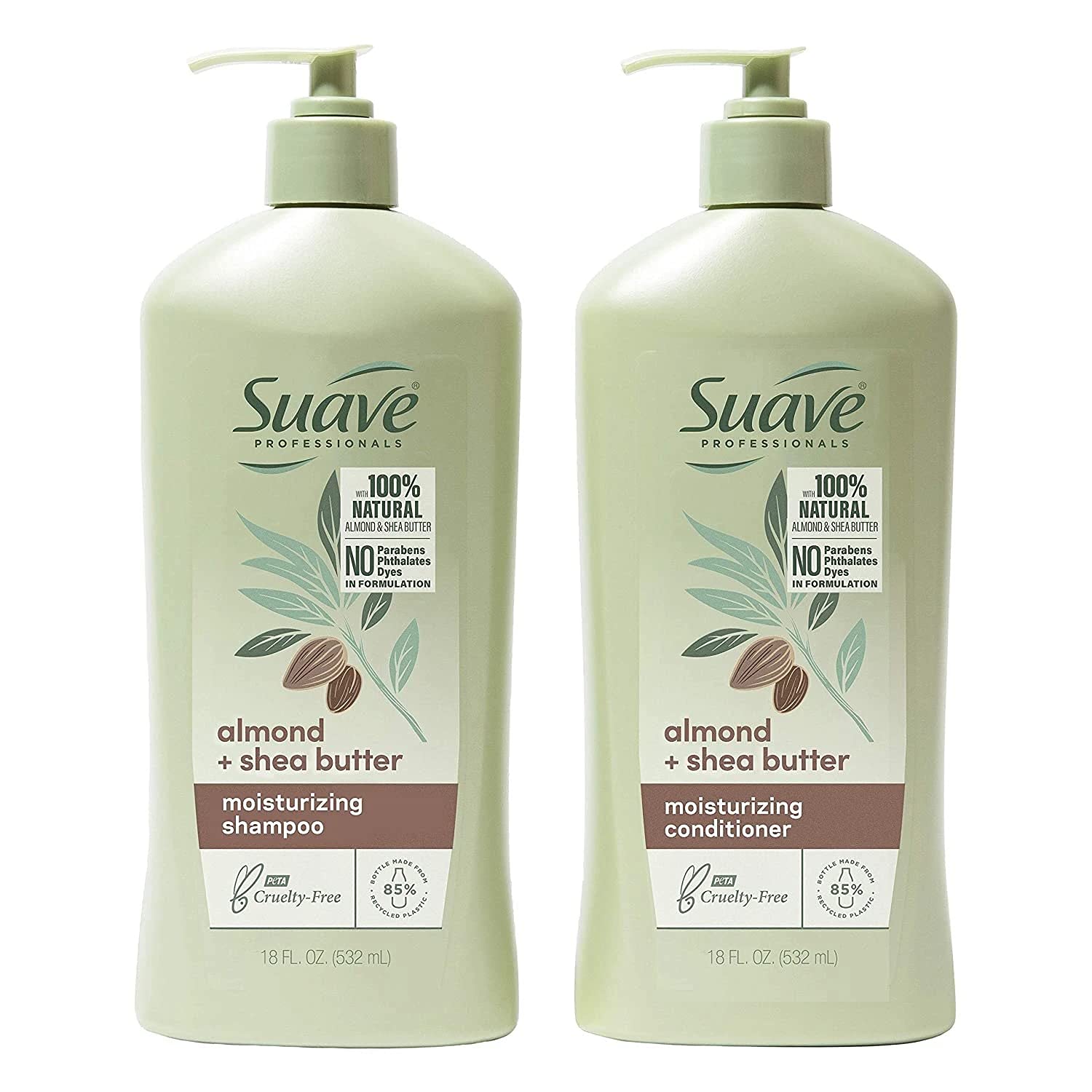 Suave Professionals Almond + Shea Butter Moisturizing Shampoo & Conditioner – 18 oz, 2 Count