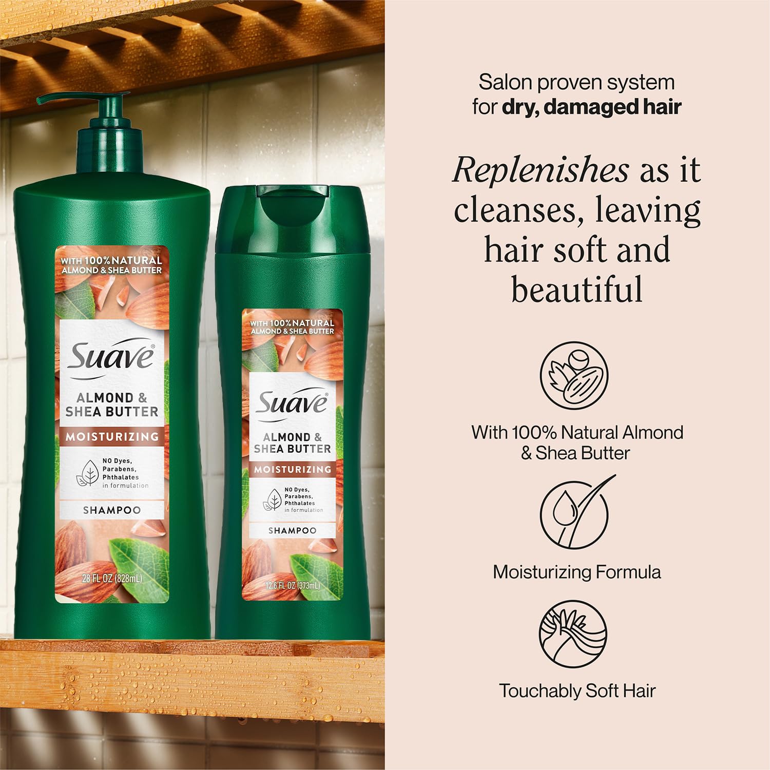 Suave Almond Shea Butter Moisturizing Shampoo – 2-Size Bundle, Clarifies & Replenishes Dry Hair
