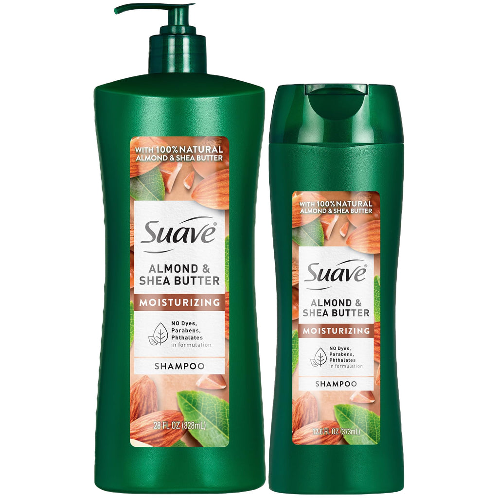 Suave Almond Shea Butter Moisturizing Shampoo – 2-Size Bundle, Clarifies & Replenishes Dry Hair