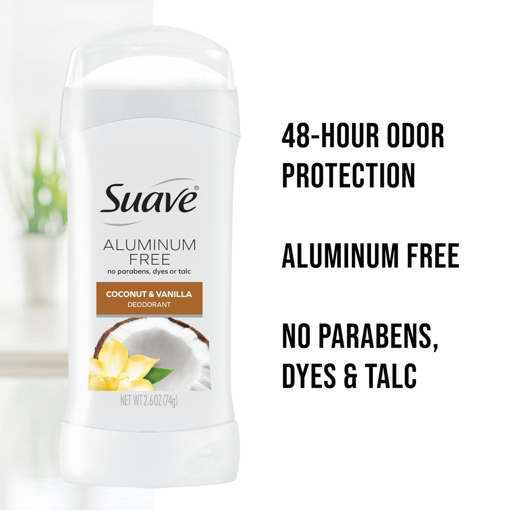 Suave Coconut & Vanilla Aluminum-Free Deodorant for Women – 2-Pack (2.6 oz each)