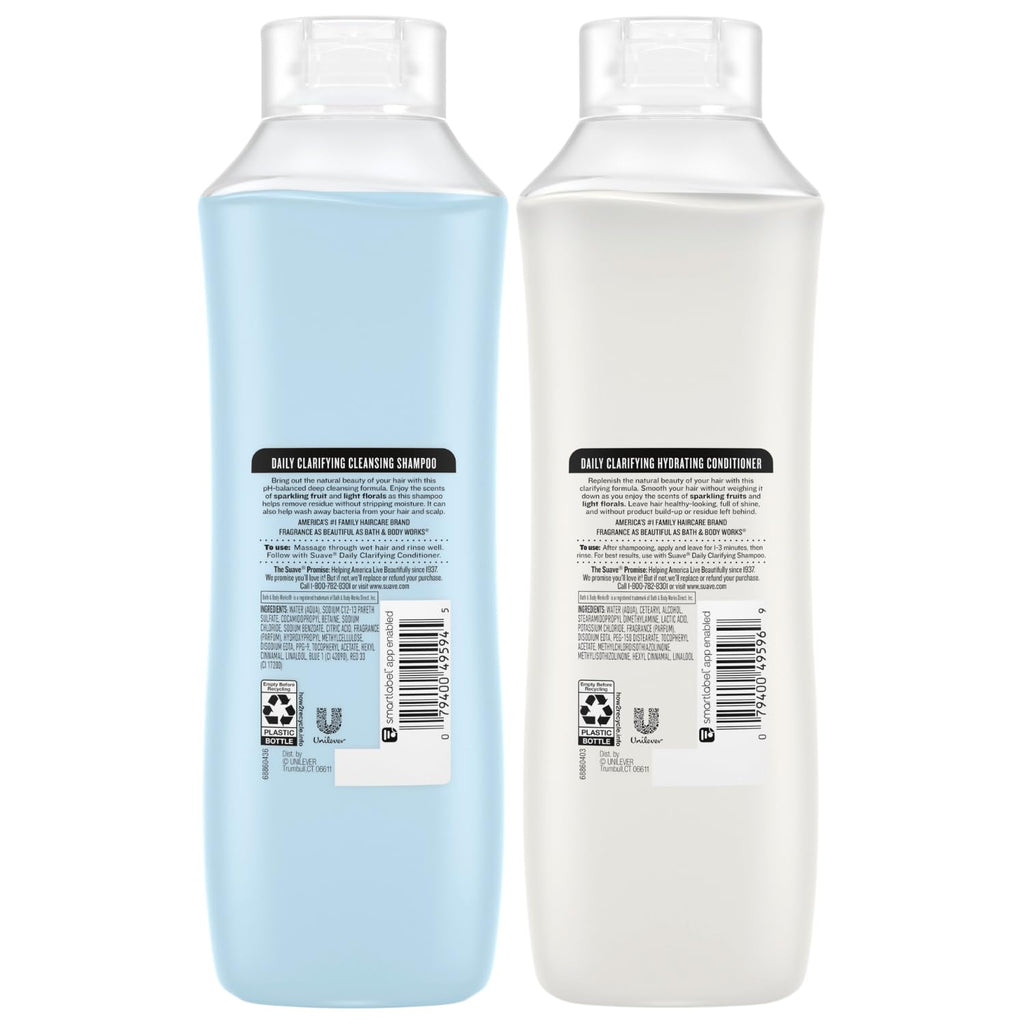 Suave Shampoo & Conditioner Set – Clarifying & Hydrating, 2x22.5 oz