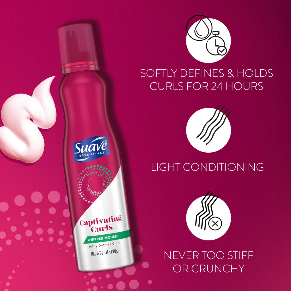 Suave Captivating Curls Whipped Mousse – Anti-Frizz Flexible Curls (7 oz Pack of 2)
