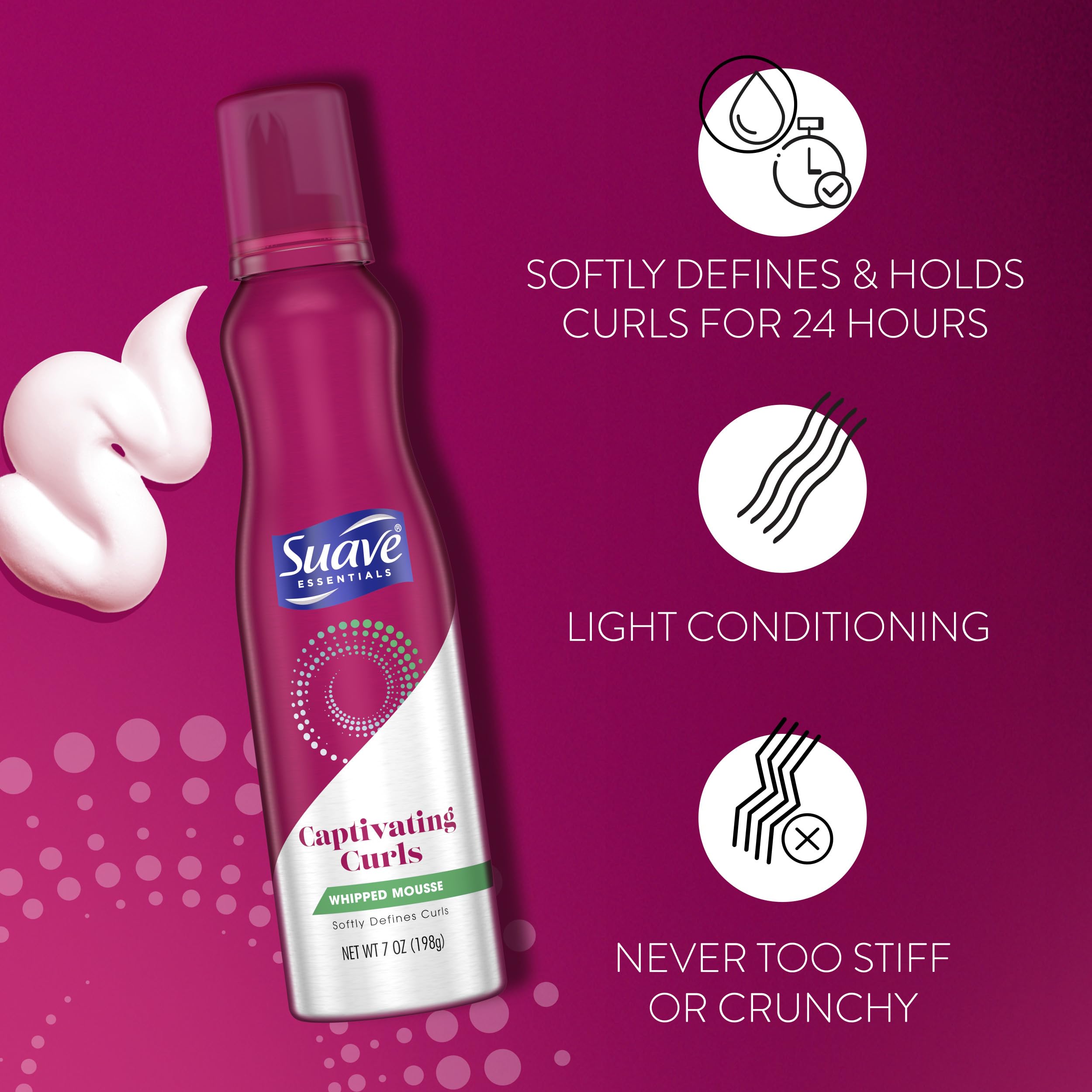 Suave Captivating Curls Whipped Mousse – Anti-Frizz Flexible Curls (7 oz Pack of 2)