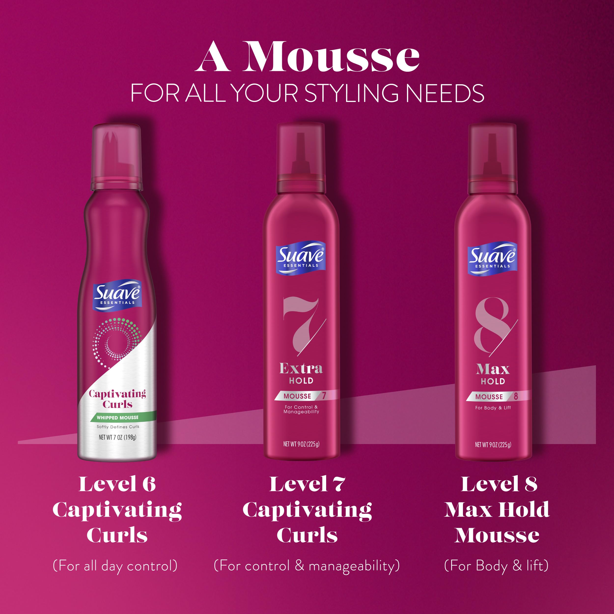 Suave Captivating Curls Whipped Mousse – Anti-Frizz Flexible Curls (7 oz Pack of 2)