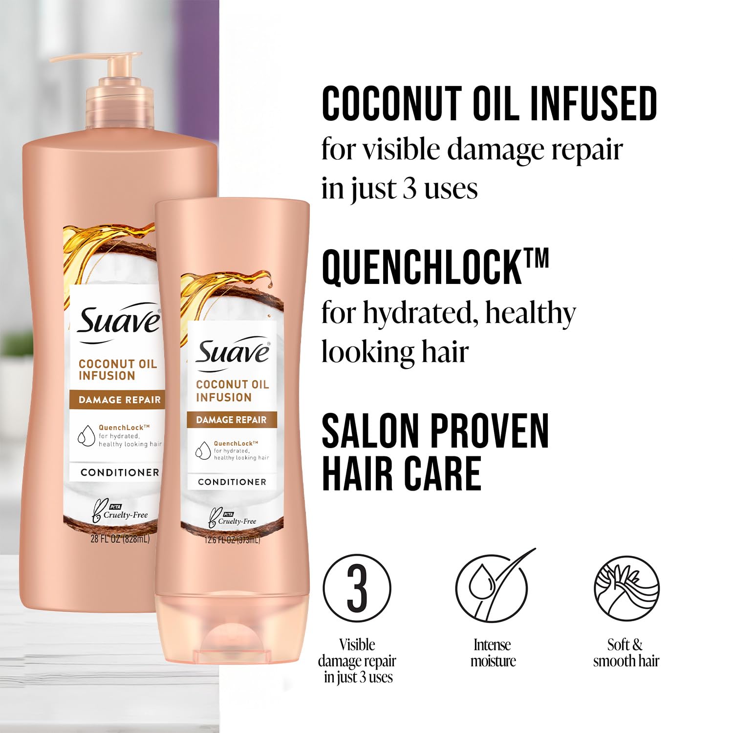 Suave Coconut Oil Infusion Conditioner 2-Size Bundle – Hair Repair for Dry, Damaged Hair | Cruelty-Free