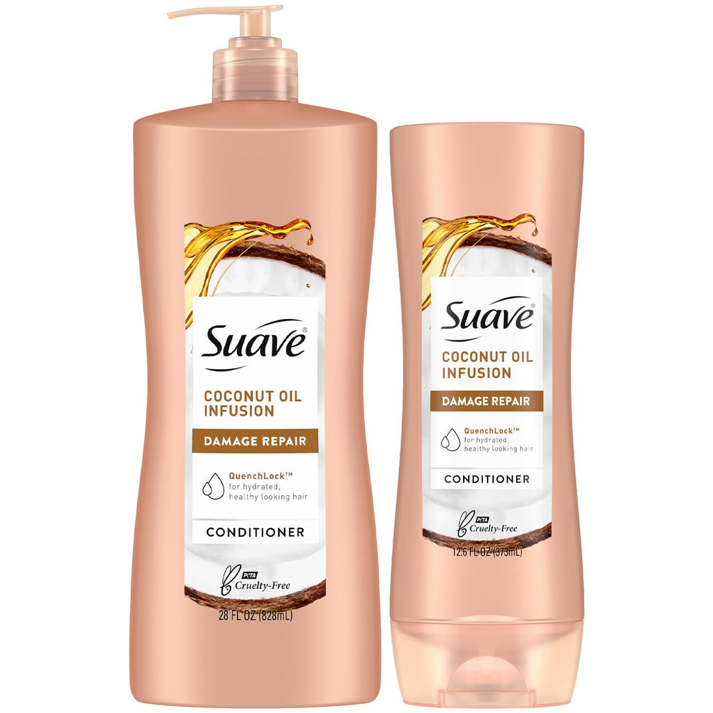Suave Coconut Oil Infusion Conditioner 2-Size Bundle – Hair Repair for Dry, Damaged Hair | Cruelty-Free