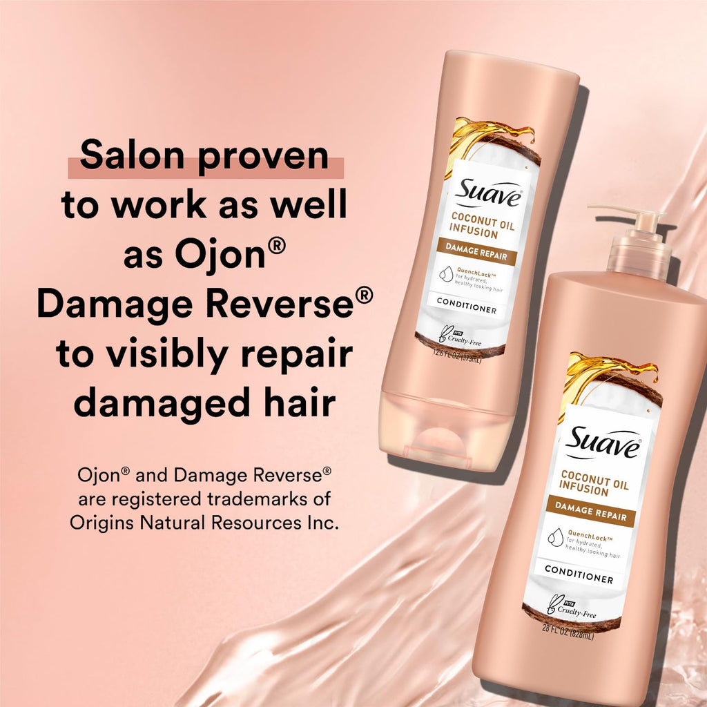 Suave Coconut Oil Infusion Conditioner 2-Size Bundle – Hair Repair for Dry, Damaged Hair | Cruelty-Free