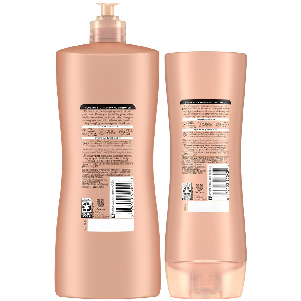 Suave Coconut Oil Infusion Conditioner 2-Size Bundle – Hair Repair for Dry, Damaged Hair | Cruelty-Free
