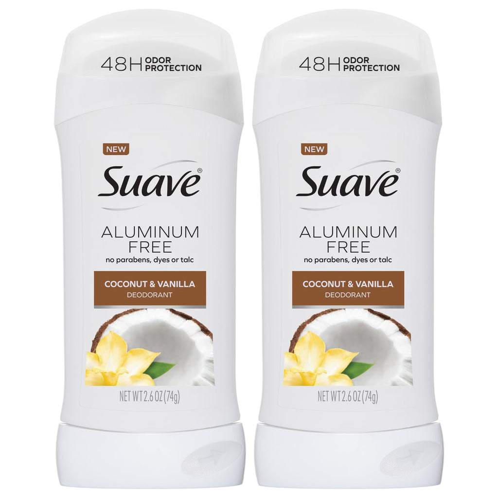 Suave Coconut & Vanilla Aluminum-Free Deodorant for Women – 2-Pack (2.6 oz each)