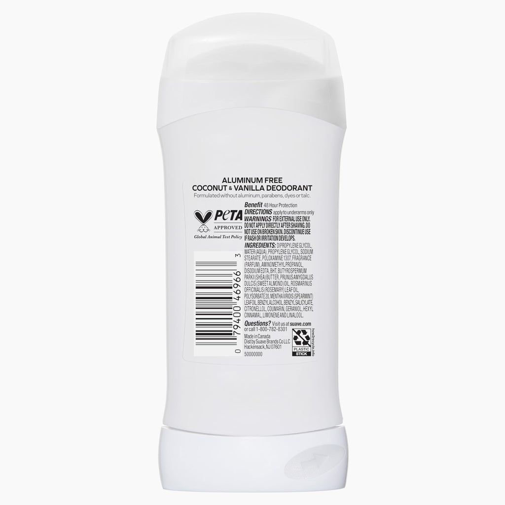 Suave Coconut & Vanilla Aluminum-Free Deodorant for Women – 2-Pack (2.6 oz each)