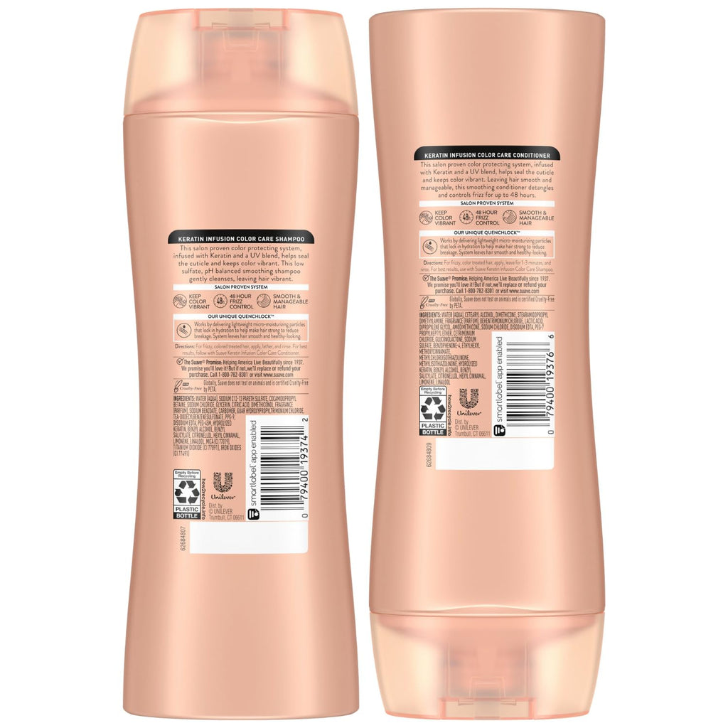 Suave Keratin Infusion Shampoo & Conditioner Set — Color Safe, Anti Frizz, Detangler (12.6 oz each)