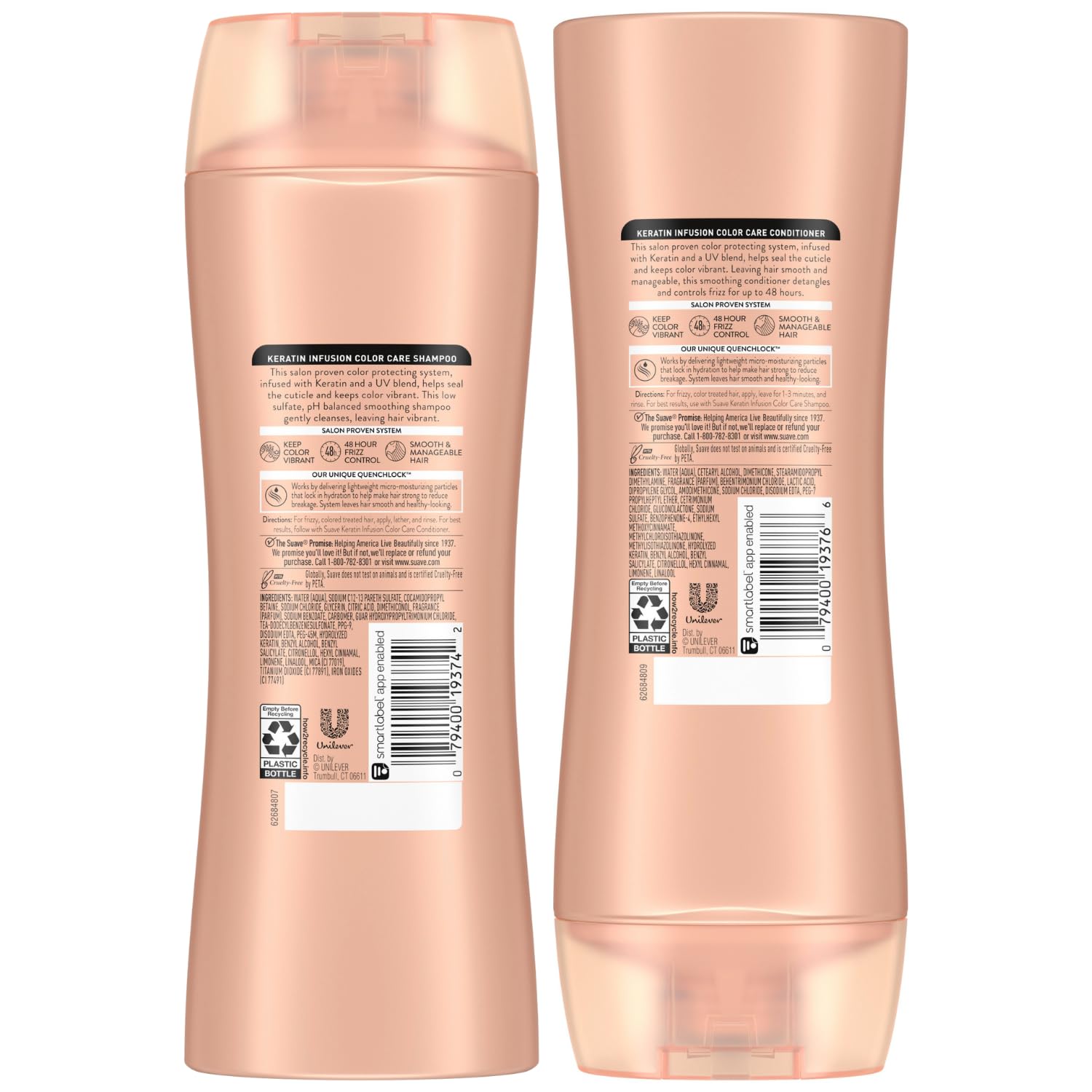 Suave Keratin Infusion Shampoo & Conditioner Set — Color Safe, Anti Frizz, Detangler (12.6 oz each)
