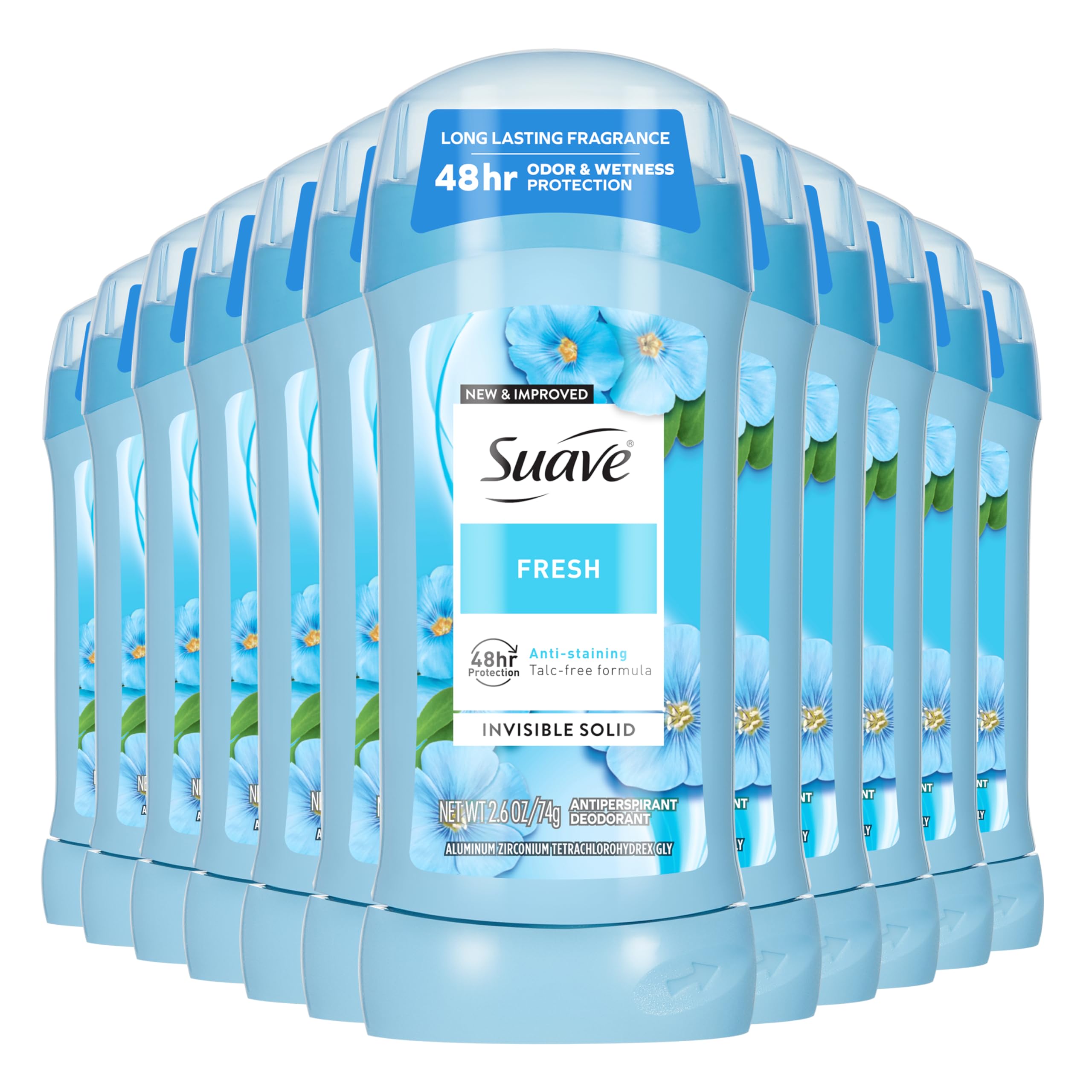 Suave Fresh Invisible Antiperspirant Deodorant for Women – 48-Hour Protection, 2.6 oz Bulk Pack (12)