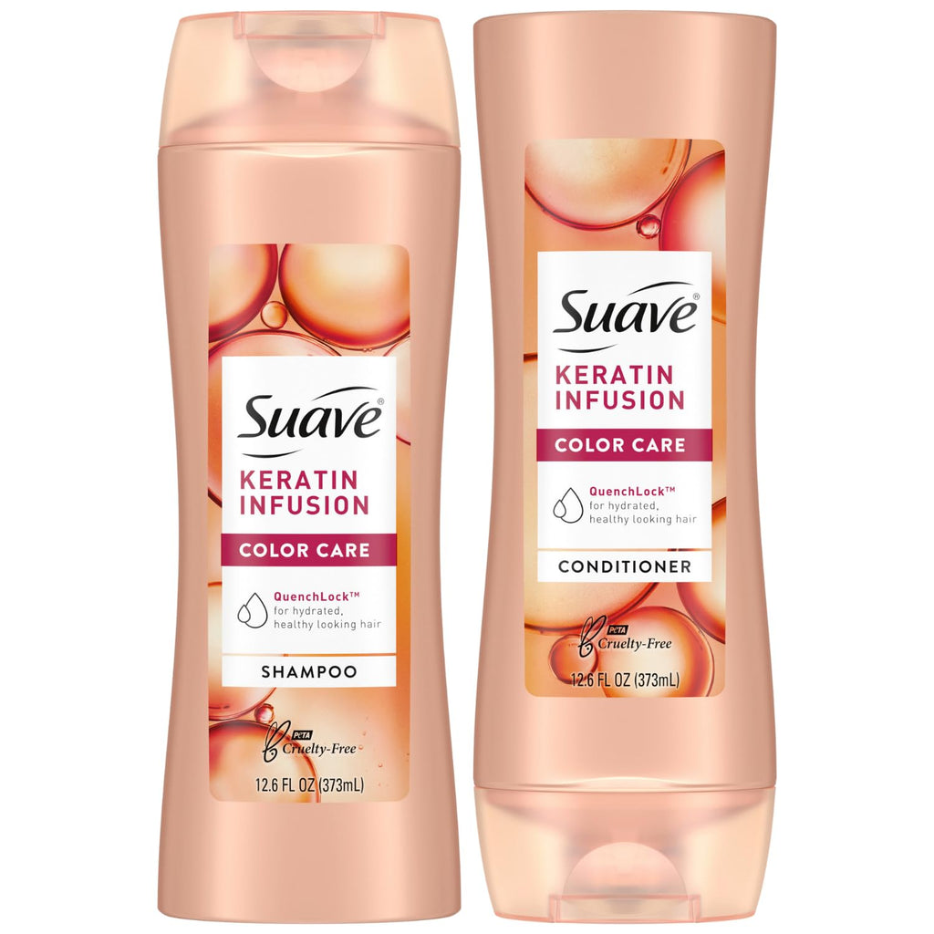 Suave Keratin Infusion Shampoo & Conditioner Set — Color Safe, Anti Frizz, Detangler (12.6 oz each)