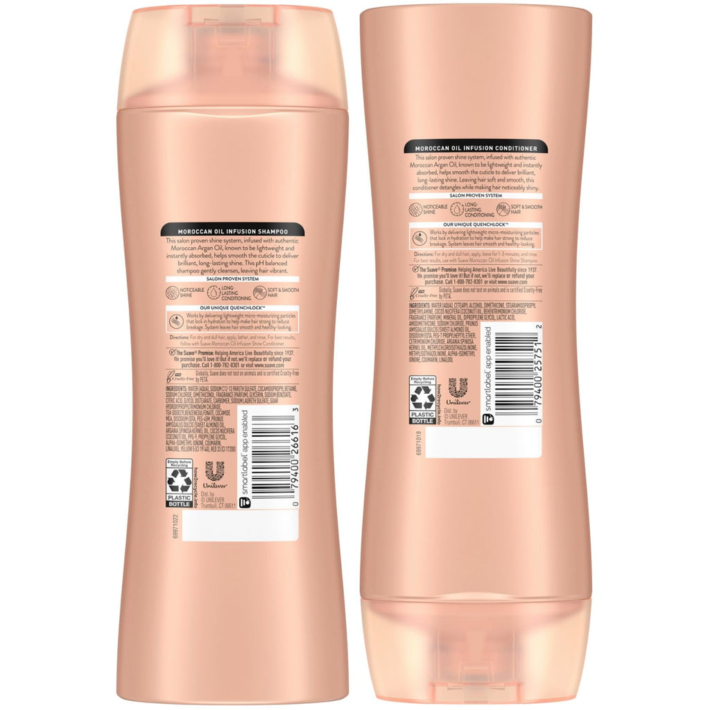Suave Moroccan Oil Infusion Shampoo & Conditioner Set – Argan Oil for Dry, Damaged Hair, Shine & Healthy Locks | 12.6 oz (2 Pieces)