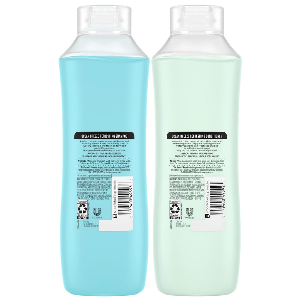 Suave Shampoo & Conditioner Set, Ocean Breeze – Hydrating Sea Algae Extract & Vitamin E, 22.5 Oz Each (2-Piece Set)