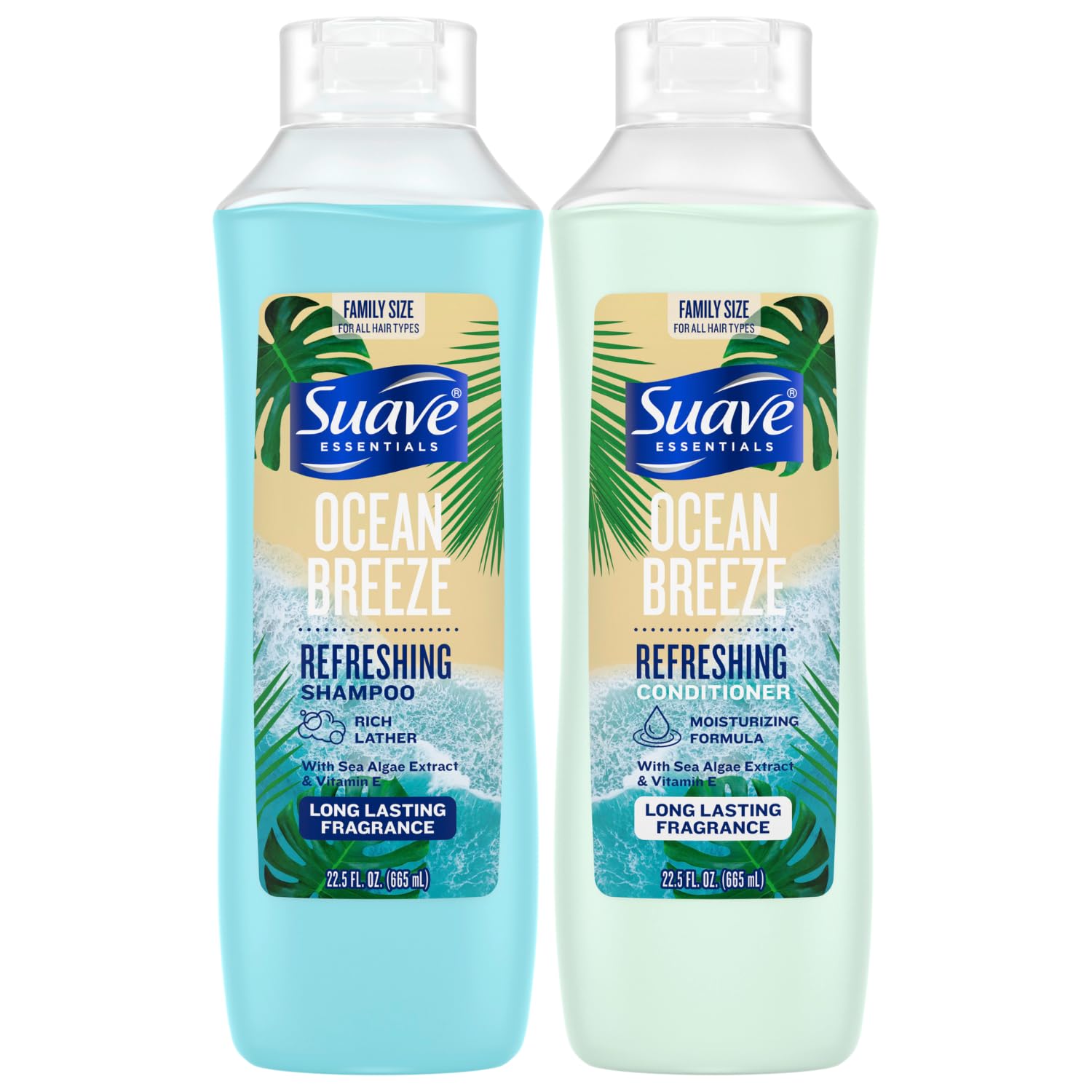 Suave Shampoo & Conditioner Set, Ocean Breeze – Hydrating Sea Algae Extract & Vitamin E, 22.5 Oz Each (2-Piece Set)