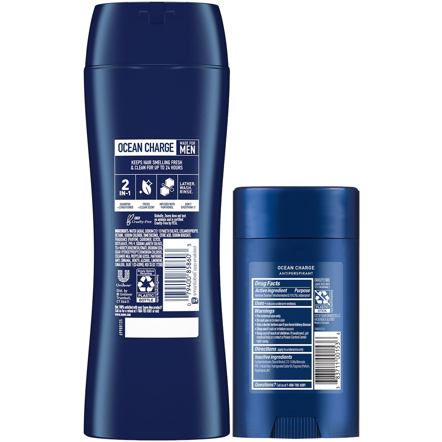 Suave Men Ocean Charge 2-in-1 Shampoo & Conditioner + Antiperspirant Deodorant Set – Ocean Charge